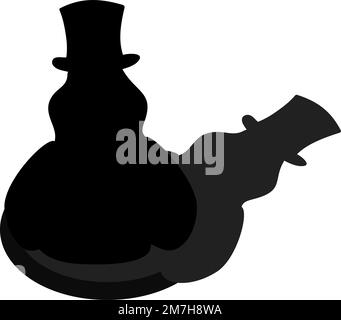 Silhouette immagine di un porco a terra in un cappello che esce dal suo foro e lui ombra. Buon giorno Groundhog. Isolare. Adesivo. Adatto per poster, banner, informazioni o etichette, prezzi, schede e pubblicità Illustrazione Vettoriale