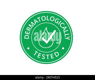 Simbolo verde dermatologicamente testato. Concetto di segnaletica di imballaggio. Illustrazione Vettoriale