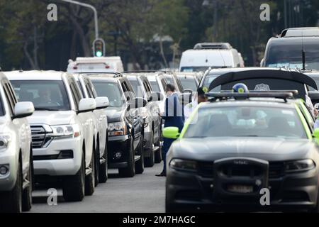 Città del Messico, Messico. Città del Messico, Messico. 9th Jan, 2023. Il presidente degli Stati Uniti Joe Biden, pesantemente sorvegliato dallo staff del Presidential General e dal Servizio Segreto degli Stati Uniti, arriva al Palazzo Nazionale per incontrare il presidente messicano Andres Manuel Lopez Obrador, come parte del X Summit dei leader nordamericani. Il 9 gennaio 2023 a Città del Messico. (Credit Image: © Carlos Tischler/eyepix via ZUMA Press Wire) SOLO PER USO EDITORIALE! Non per USO commerciale! Credit: ZUMA Press, Inc./Alamy Live News Foto Stock