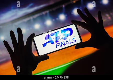 Brasile. 09th Jan, 2023. In questa immagine, il logo ATP Finals viene visualizzato sullo schermo di uno smartphone. Credit: SOPA Images Limited/Alamy Live News Foto Stock