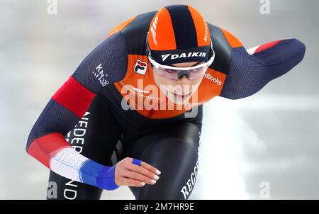 Femke Kok (NED), 1000m donne, durante i Campionati europei di pattinaggio di velocità ISU presso la sala olimpica Hamar di Hamar, Norvegia Foto di SCS/Soenar Chamid/AFLO (HOLLAND OUT) Foto Stock