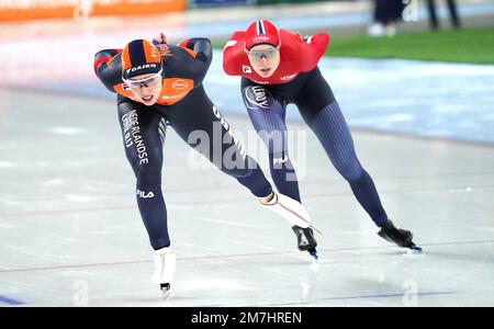 Antoinette Rijpma-de Jong (NED) in gara in 3000m donne Allround durante i Campionati europei di velocità ISU il 7 gennaio 2023 alla sala olimpica Hamar di Hamar, Norvegia Foto di SCS/Soenar Chamid/AFLO (HOLLAND OUT) Foto Stock