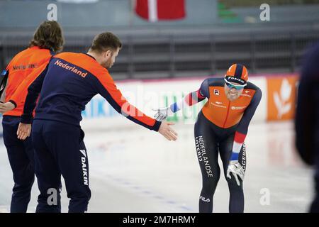 Patrick Roest (NED) su 10,000m durante i Campionati europei di velocità ISU il 8 gennaio 2023 alla Hamar Olymic Hall di Hamar, Norvegia Foto di SCS/Soenar Chamid/AFLO (HOLLAND OUT) Foto Stock