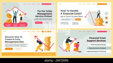 Web banner set di progettazione con il lavoro di gestione delle crisi Illustrazione Vettoriale
