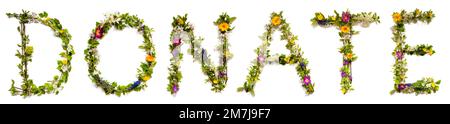 Fioritura lettere floreali costruire parola inglese Donate Foto Stock