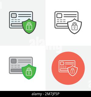 Icona o illustrazione sicura della carta di credito, icona con contorno colorato del metodo di sicurezza per gli acquisti con carta di credito. Protezione, sicurezza, pagamento sicuro, credito. Illustrazione Vettoriale