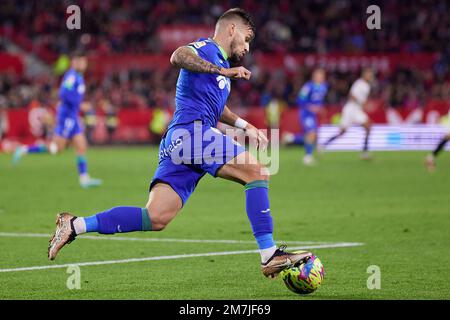 Siviglia, Spagna. 08th, gennaio 2023. Portu (9) di Getafe visto durante la partita di LaLiga Santander tra Sevilla FC e Getafe a Estadio Ramon Sanchez Pizjuan a Siviglia. (Photo credit: Gonzales Photo - Jesus Ruiz Medina). Foto Stock