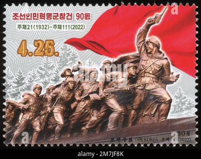 2022 francobollo della Corea del Nord, 90th° anniversario della fondazione dell'Esercito rivoluzionario del popolo coreano Foto Stock