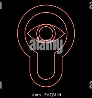 Neon keyhole eye looking serratura porta look concept rosso colore vettore illustrazione immagine piatto stile luce Illustrazione Vettoriale