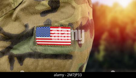 BANDIERA patch USA sul braccio dei soldati Foto Stock
