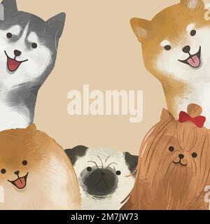 Carino vettore cornice cane bordo su sfondo beige Illustrazione Vettoriale