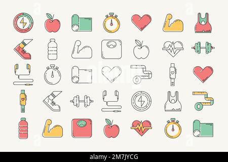 Set vettoriale elementi di disegno fitness Illustrazione Vettoriale