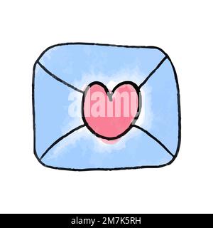 Inviluppo acuto vettoriale con il cuore disegnato a mano in acquerello. Illustrazione Vettoriale