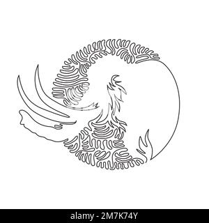 Singolo riccio una linea di disegno di mammoth carino astratto arte Disegno grafico a linea continua illustrazione vettoriale di mammut enorme Illustrazione Vettoriale