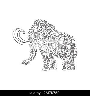 Curva continua disegno a linea di un mammut in piedi Illustrazione del vettore di tratto modificabile a linea singola di mammut enorme Illustrazione Vettoriale