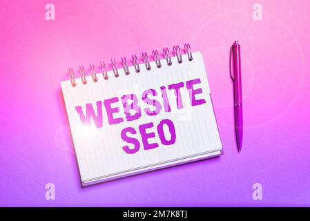 Didascalia concettuale Sito web Seo. Parola per le tattiche usate per aumentare la quantità di ospiti ad un Web site Foto Stock