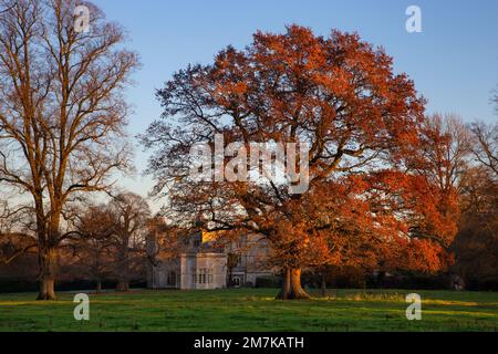 Rousham House e terreni di colore autunnale, oxfordshire, Inghilterra, Europa Foto Stock