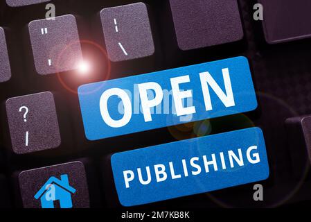 Scrittura a mano del testo Apri pubblicazione. Panoramica aziendale accesso online a molti libri di pubblico dominio e fuori stampa Foto Stock