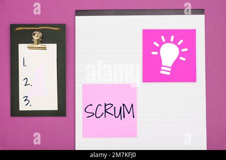 Didascalia di testo che presenta Scrum. Business approccio calligrafico come distinto dalla stampa caratteri scritti di gioco Foto Stock