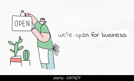 39;riapriamo per il vettore commerciale il nuovo poster noodle stile di vita normale Illustrazione Vettoriale