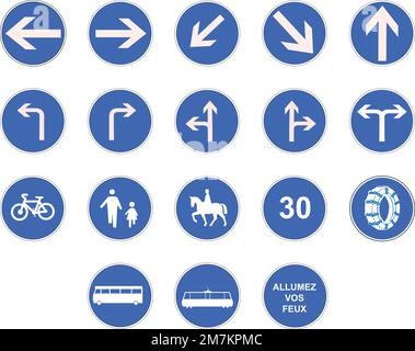 Cartello stradale francese: Serie di cartelli obbligatori Illustrazione Vettoriale