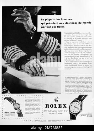 Annuncio vintage o vecchio, pubblicità, pubblicità o illustrazione per l'orologio Rolex o gli orologi Annuncio 1956 Foto Stock
