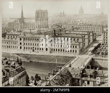 Vintage 19th c. foto - panorama di Parigi, Notre Dame. Foto Stock