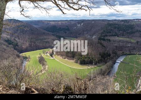 Europa, Germania, Germania meridionale, Baden-Wuerttemberg, valle del Danubio, Sigmaringen, Beuron, vista sulla valle del Danubio Foto Stock