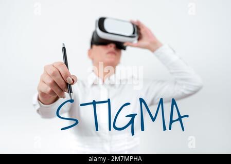 Stigma di didascalia concettuale, parola per la sensibilità di disapprovazione che la maggior parte della gente nella società ha Foto Stock