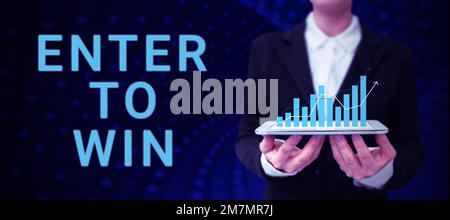 Visualizzazione concettuale Enter to Win. Panoramica aziendale Scambio di qualcosa di valore per premio o possibilità di vincita Foto Stock