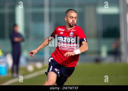 EDON ZHEGROVA di losc Lille correre con la palla durante la partita, LOSC Lille vs SC Cambuur partita alla Pinatar Arena a San Pedro del Pinatar, regione o Foto Stock