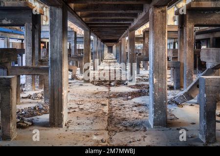 Italia, Veneto, vecchio magazzino abbandonato, decadimento dell'edilizia industriale, decadimento industriale Foto Stock