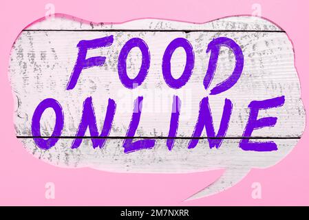 Visualizzazione concettuale Food Online. Approccio aziendale che richiede qualcosa da mangiare utilizzando l'app per telefono o il sito Web Foto Stock