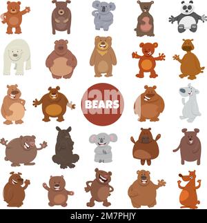 Illustrazione del cartone animato di orsacchiotti divertenti caratteri animali selvatici grande insieme Illustrazione Vettoriale