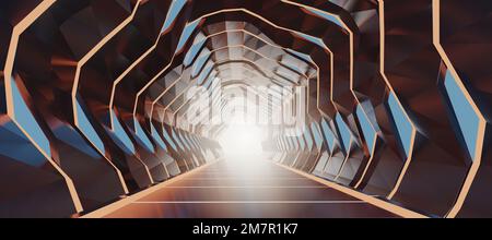 3D rendering corridoio illuminato astratto futuro tunnel spaziale. Foto Stock