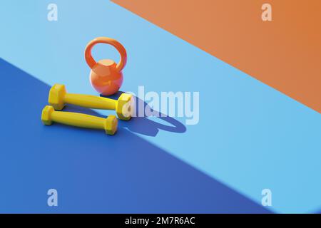 3D attrezzatura fitness per il rendering su sfondo colorato. Foto Stock