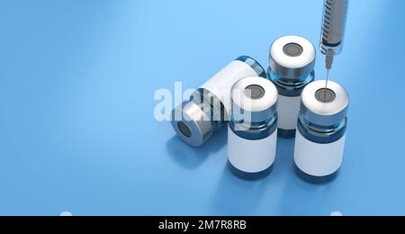 Rendering 3D vaccino medicinale flacone influenza vaccino anti-vaccinazione e covid-19 Foto Stock