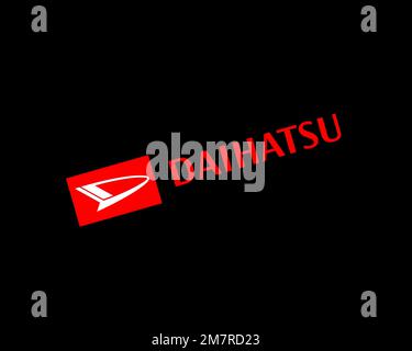 Daihatsu, logo ruotato, sfondo nero Foto Stock