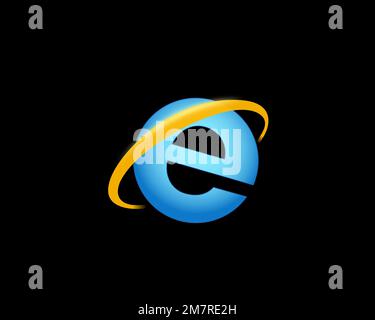 Internet Explorer, logo ruotato, sfondo nero B. Foto Stock