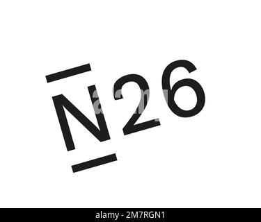 Banco N26, logo ruotato, sfondo bianco Foto Stock