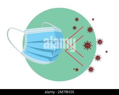 Illustrazione vettoriale di protezione della maschera facciale medica. Protezione dal virus. Mantieni protetto. Illustrazione Vettoriale