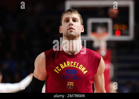 Belgrado, Serbia, 30 dicembre 2022. Jan Vesely del FC Barcelona reagisce durante la partita Eurolega della Turkish Airlines del 2022/2023 tra Crvena Zvezda MTS Belgrado e il FC Barcelona alla Stark Arena di Belgrado, Serbia. Dicembre 30, 2022. Credito: Nikola Krstic/Alamy Foto Stock