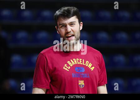 Belgrado, Serbia, 30 dicembre 2022. Mike Tobey del FC Barcelona reagisce durante la partita Eurolega della Turkish Airlines del 2022/2023 tra Crvena Zvezda MTS Belgrado e il FC Barcelona alla Stark Arena di Belgrado, Serbia. Dicembre 30, 2022. Credito: Nikola Krstic/Alamy Foto Stock