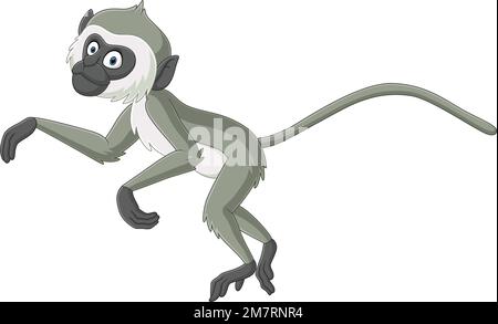 Carino grigio langur cartone animato scimmia Illustrazione Vettoriale