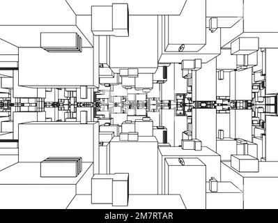 Città Urbana astratta del vettore Cubo e Prisma Illustrazione Vettoriale