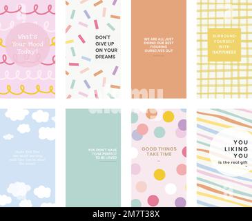 Set di template vettoriali modificabili per la storia dei social media in vari stili artistici con testi ispiratori Illustrazione Vettoriale