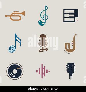 Set di icone vettoriali per musica piatta modificabile Illustrazione Vettoriale
