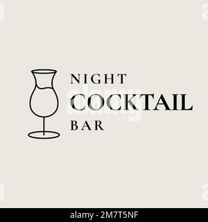 Modello vettoriale con logo da bar Luxury con un'illustrazione minima del bicchiere da cocktail Illustrazione Vettoriale