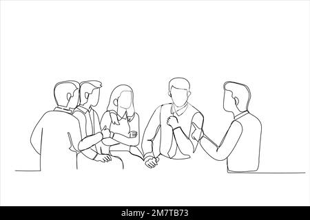 Cartone animato di Meeting of Support Group. Stile artistico a linea continua singola Illustrazione Vettoriale