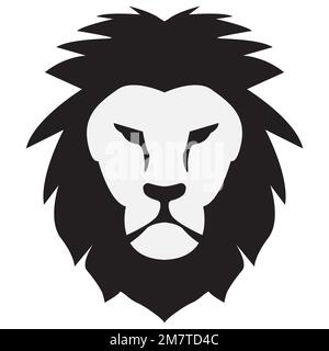 Icona Lion su sfondo bianco. Logo Lion Head. Animale gatto selvatico faccia. Silhouette a testa leone. stile piatto. Foto Stock